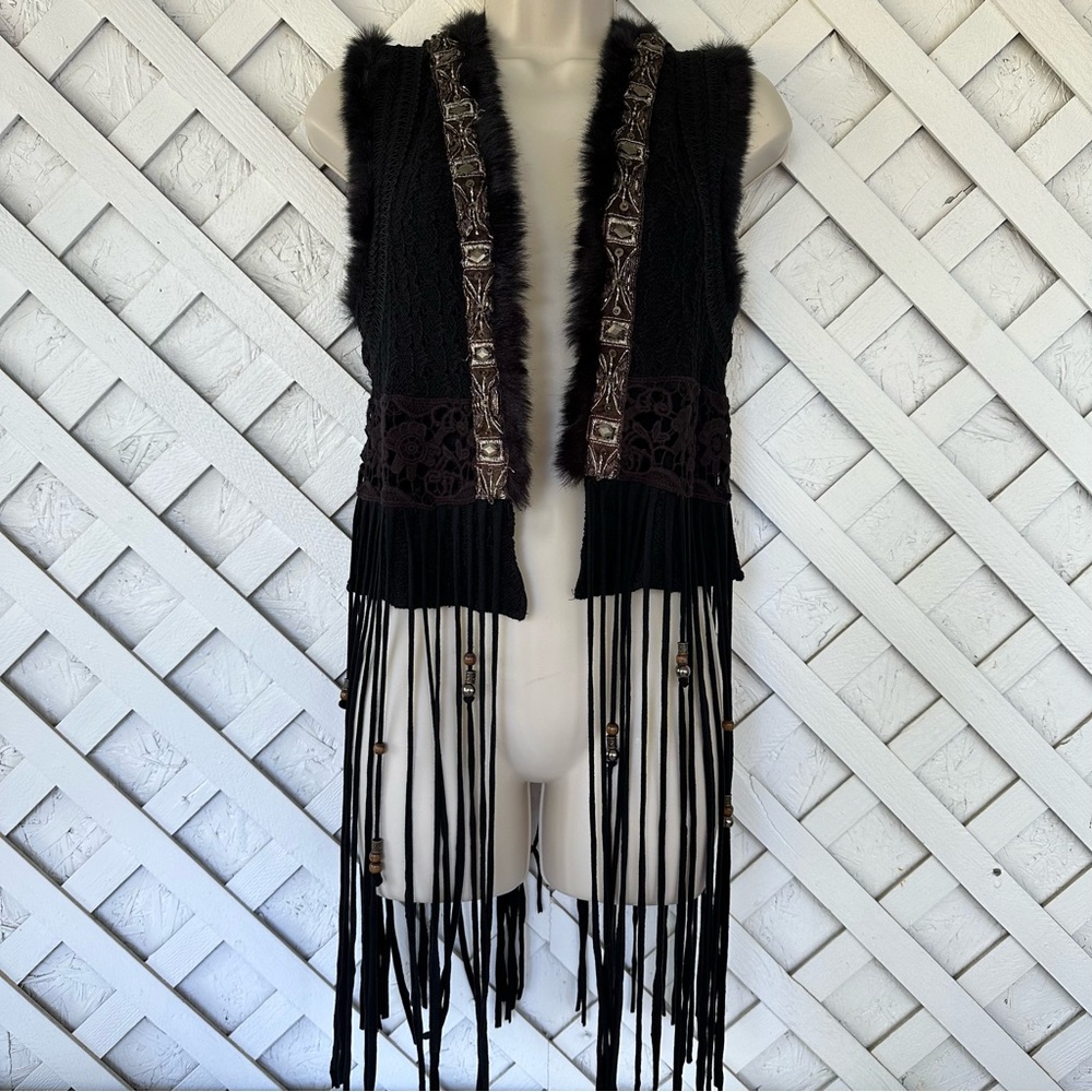 Miss Me Bohemian Fringe Faux Fur Vest